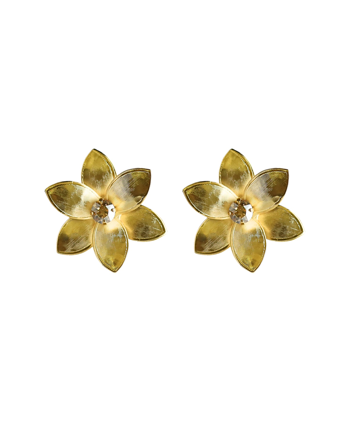 Pendientes cortos FLOR  de oro primitivo y cristal