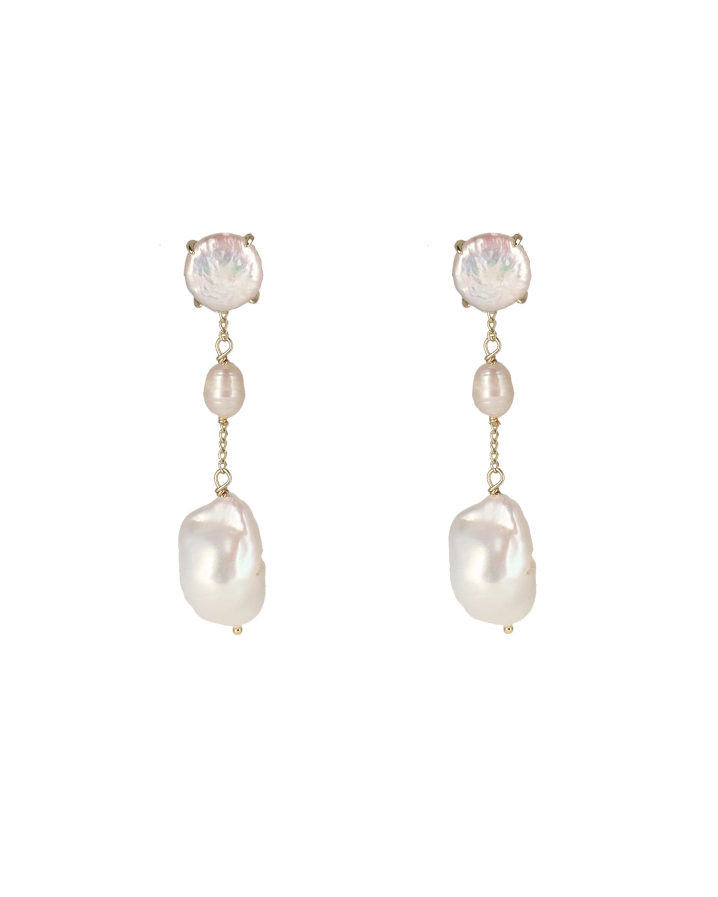 Pendientes largos perlas y cadena dorada
