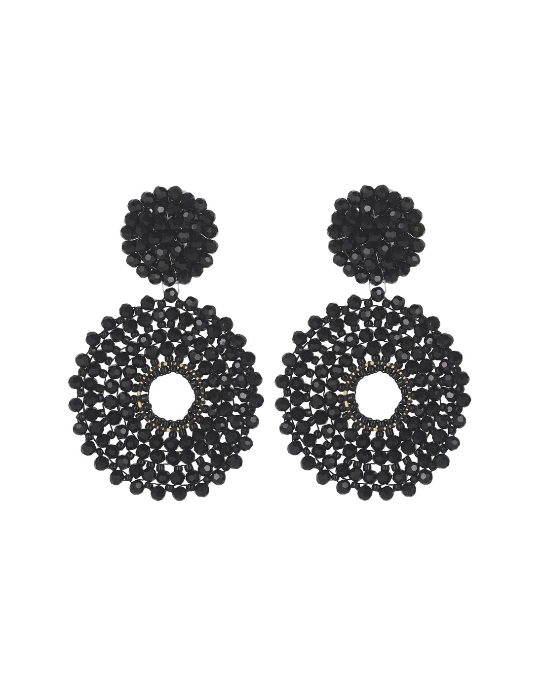 Pendientes círculo cristal facetado negro