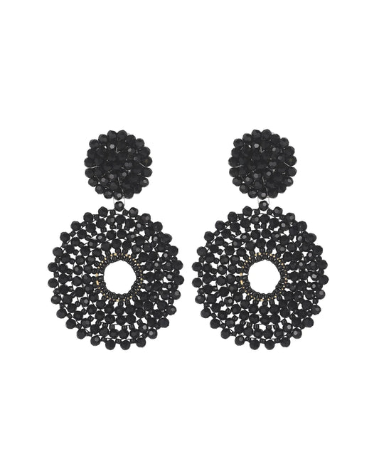 Pendientes círculo cristal facetado negro
