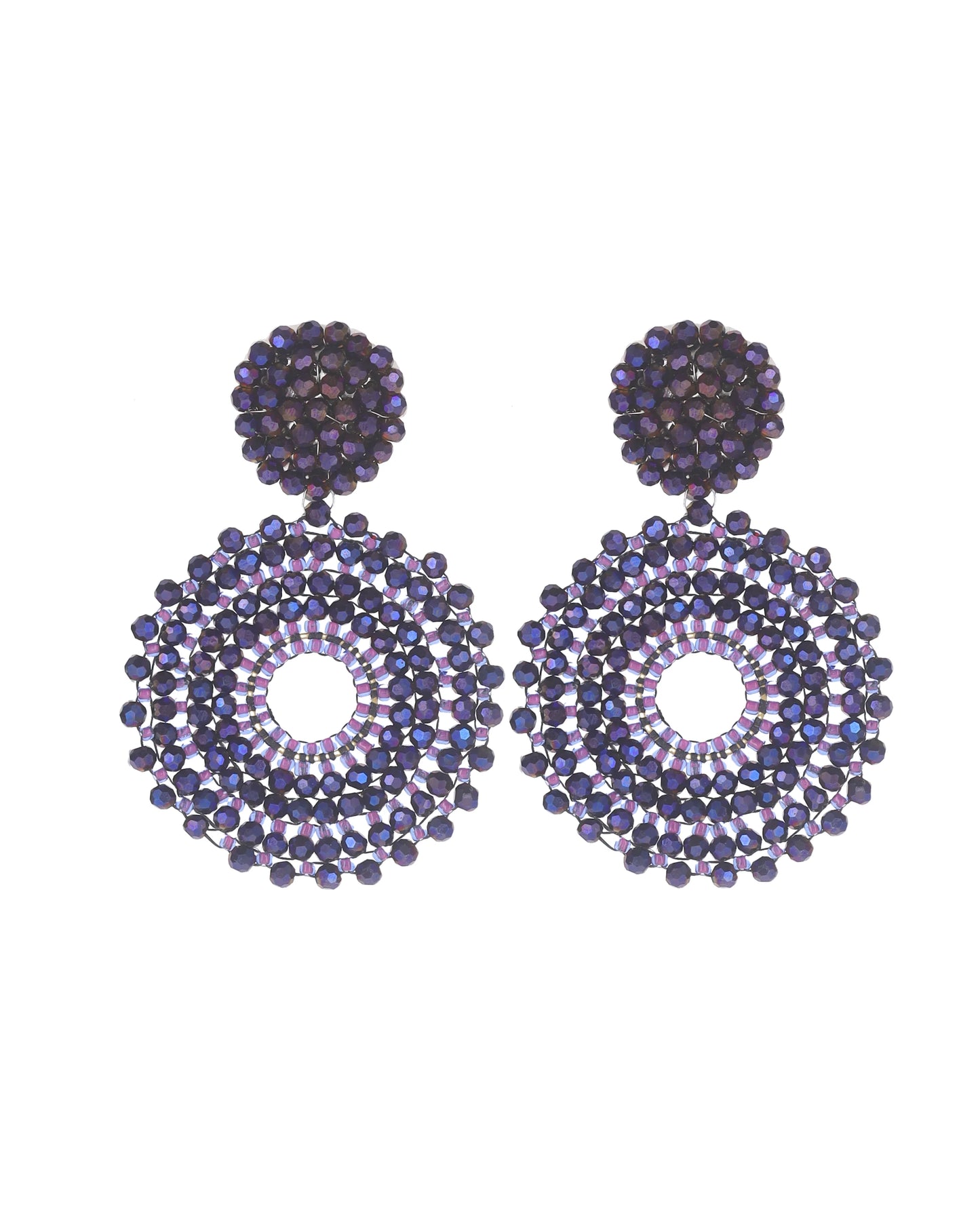 Pendientes círculo cristal facetado azulón