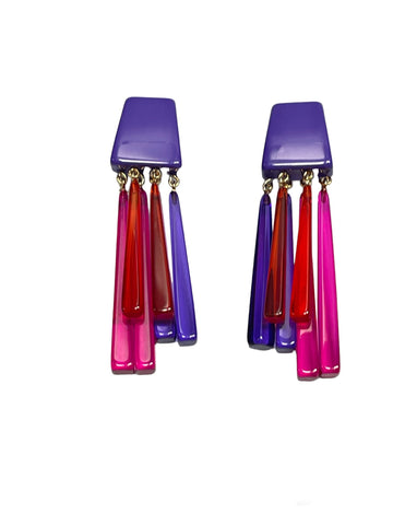 Pendientes de palitos de resinas italianas tonos violetas y fucsias