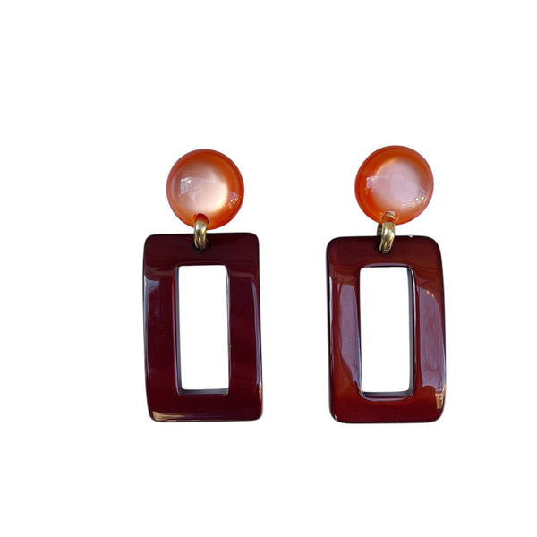 Pendientes rectangulares en resina italiana en tonos chocolate y naranja