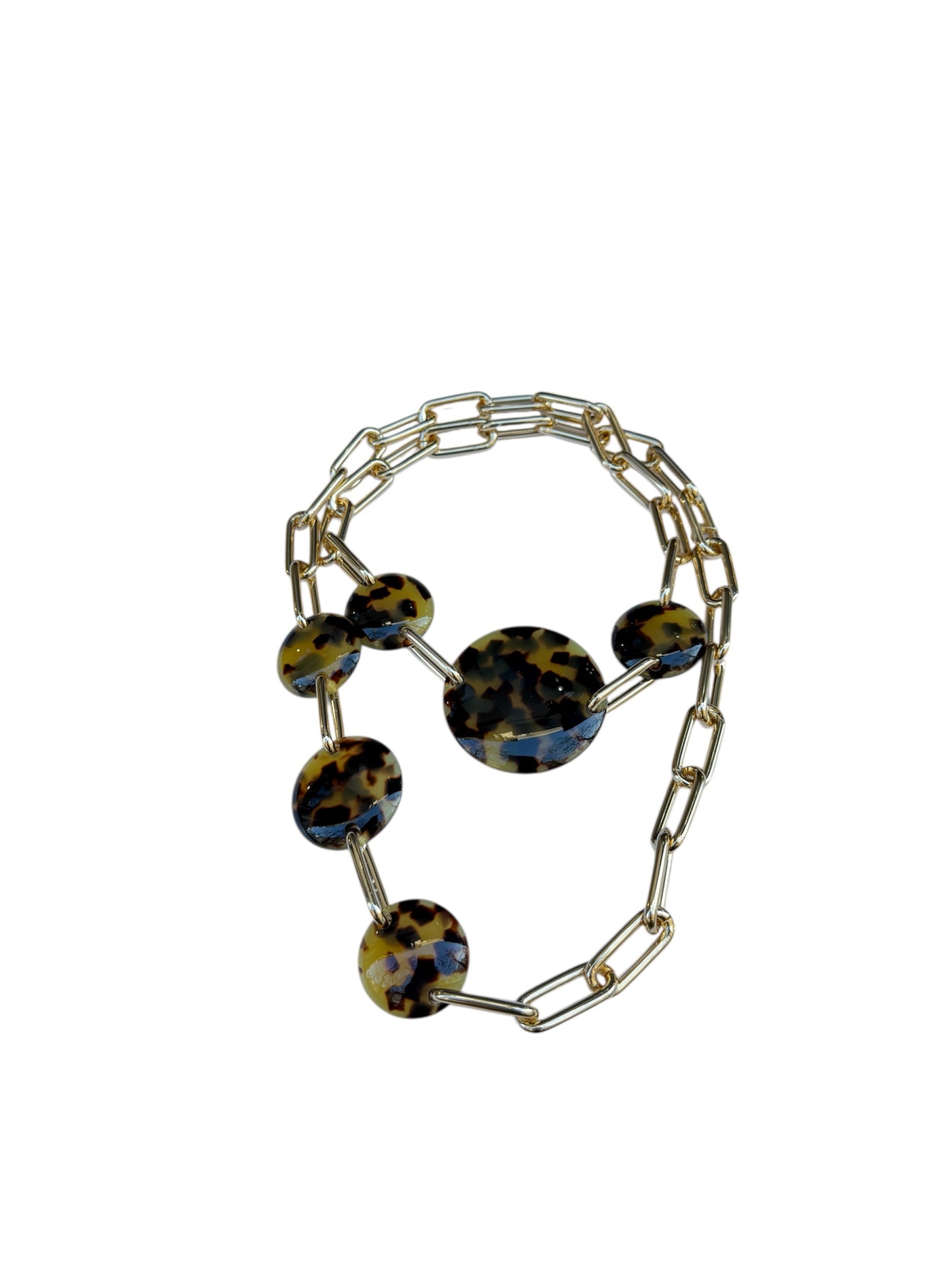 Collar eslabones  oro y chapas de resina italiana color carey