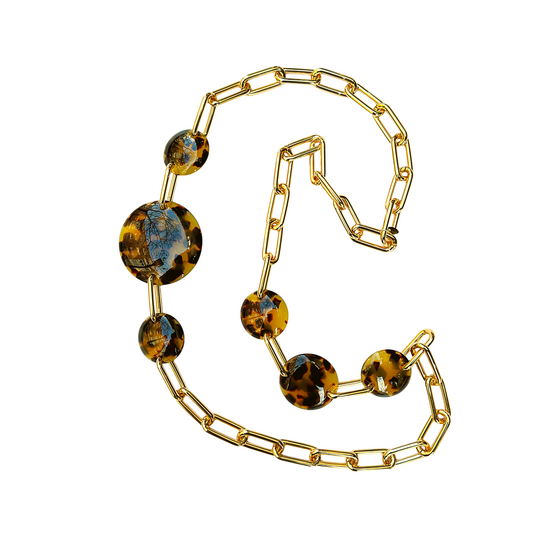 Collar eslabones  oro y chapas de resina italiana color carey