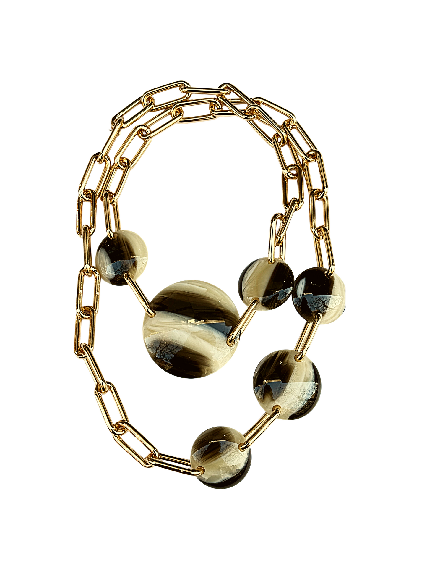 Collar eslabones  oro y chapas de resina italiana color asta