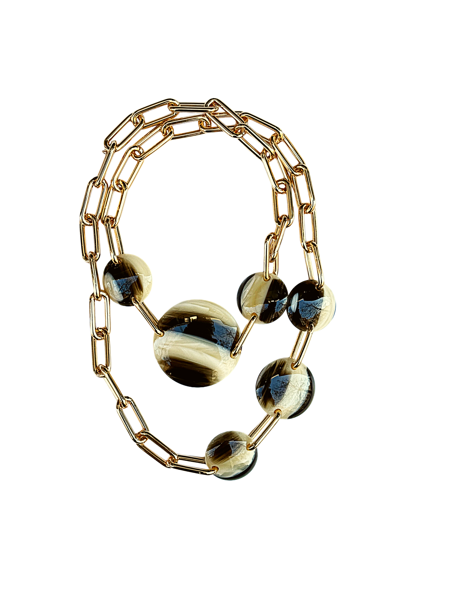 Collar eslabones  oro y chapas de resina italiana color asta