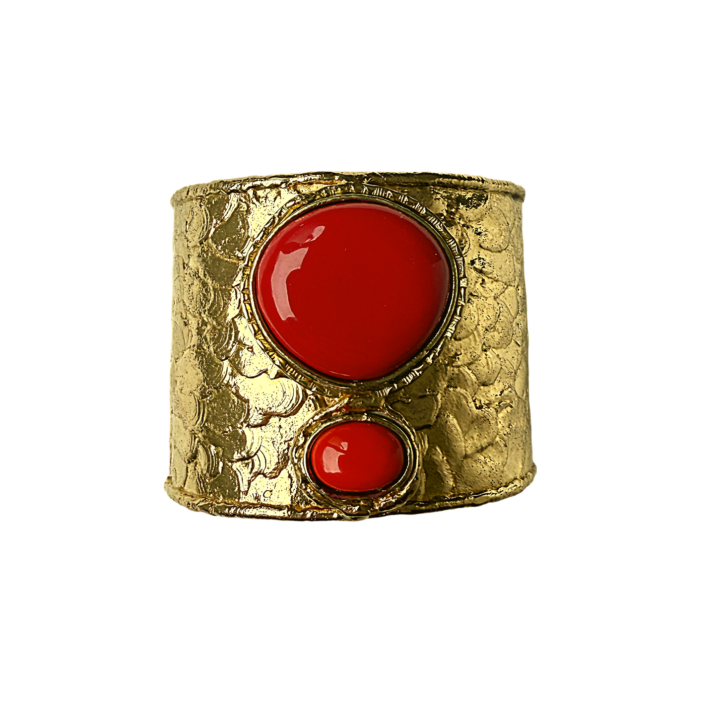 Brazalete Artesanal en Bronce con Piedras Naturales Rojas – Pieza Única y Elegante