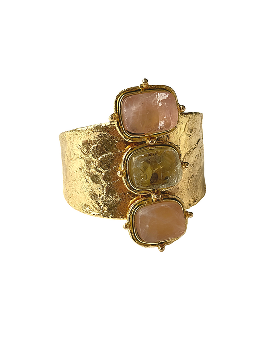 Brazalete rígido bronce y cuarzos naturales