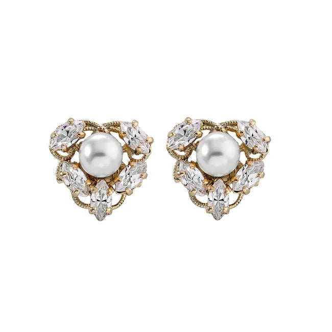 Pendientes A.H. perla y cristal. Diseño español para cada día