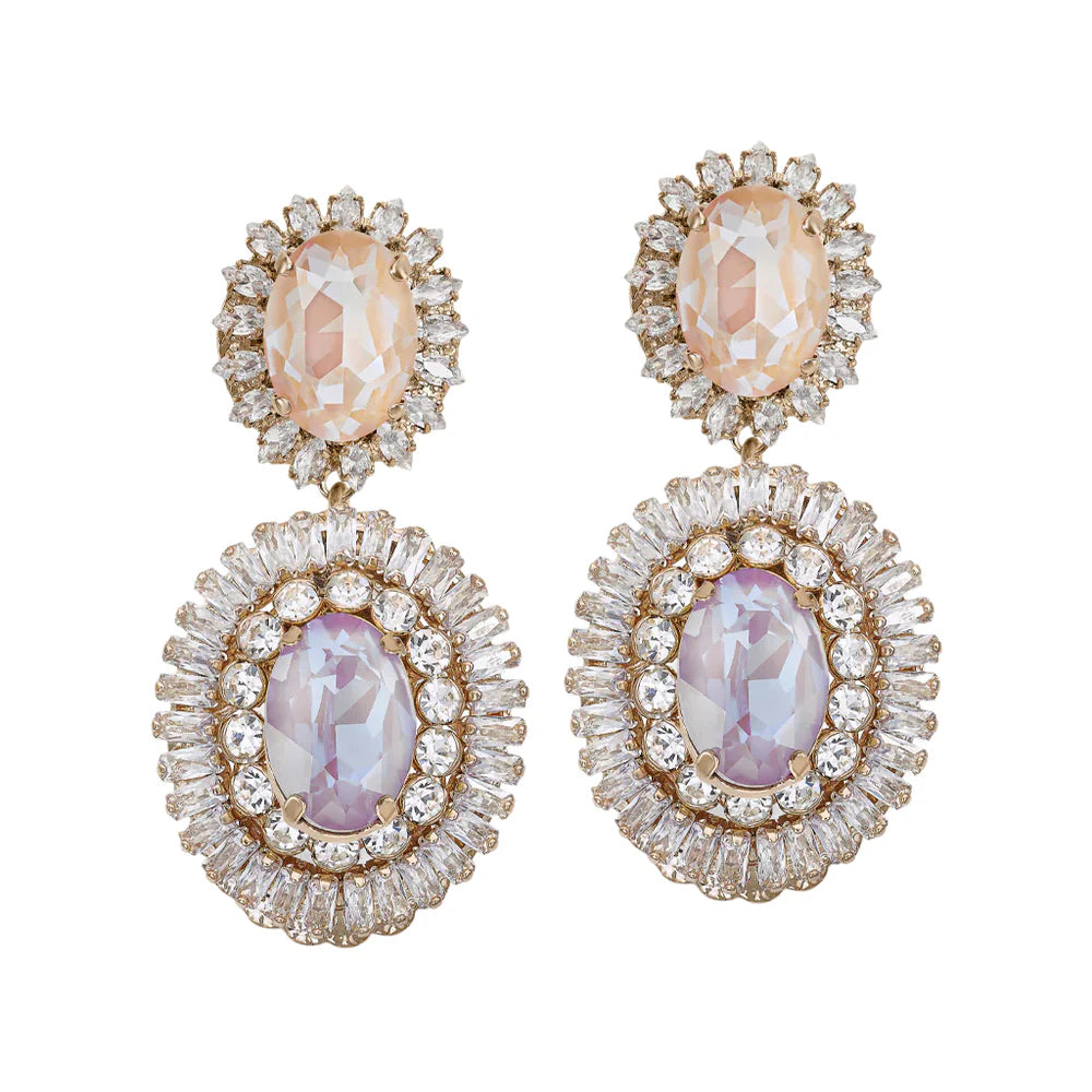 Pendientes de acero con circones lila y melocotón | Diseño elegante