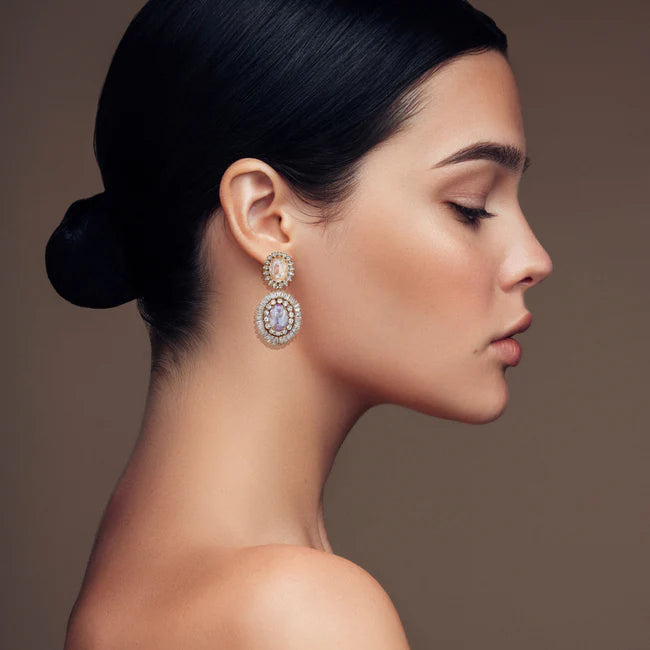 Pendientes de acero con circones lila y melocotón | Diseño elegante