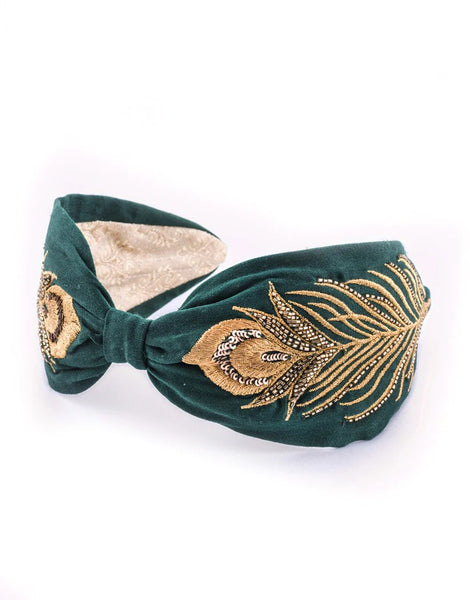 Gold Fabric Headband embroidered with beads and crystals
