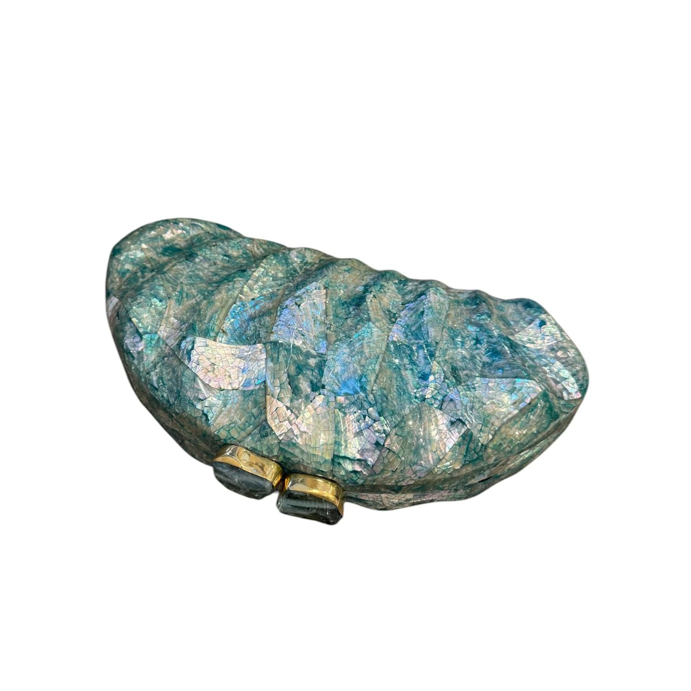 Bolso joya de nácar natural  y cierre en piedra color agua marina