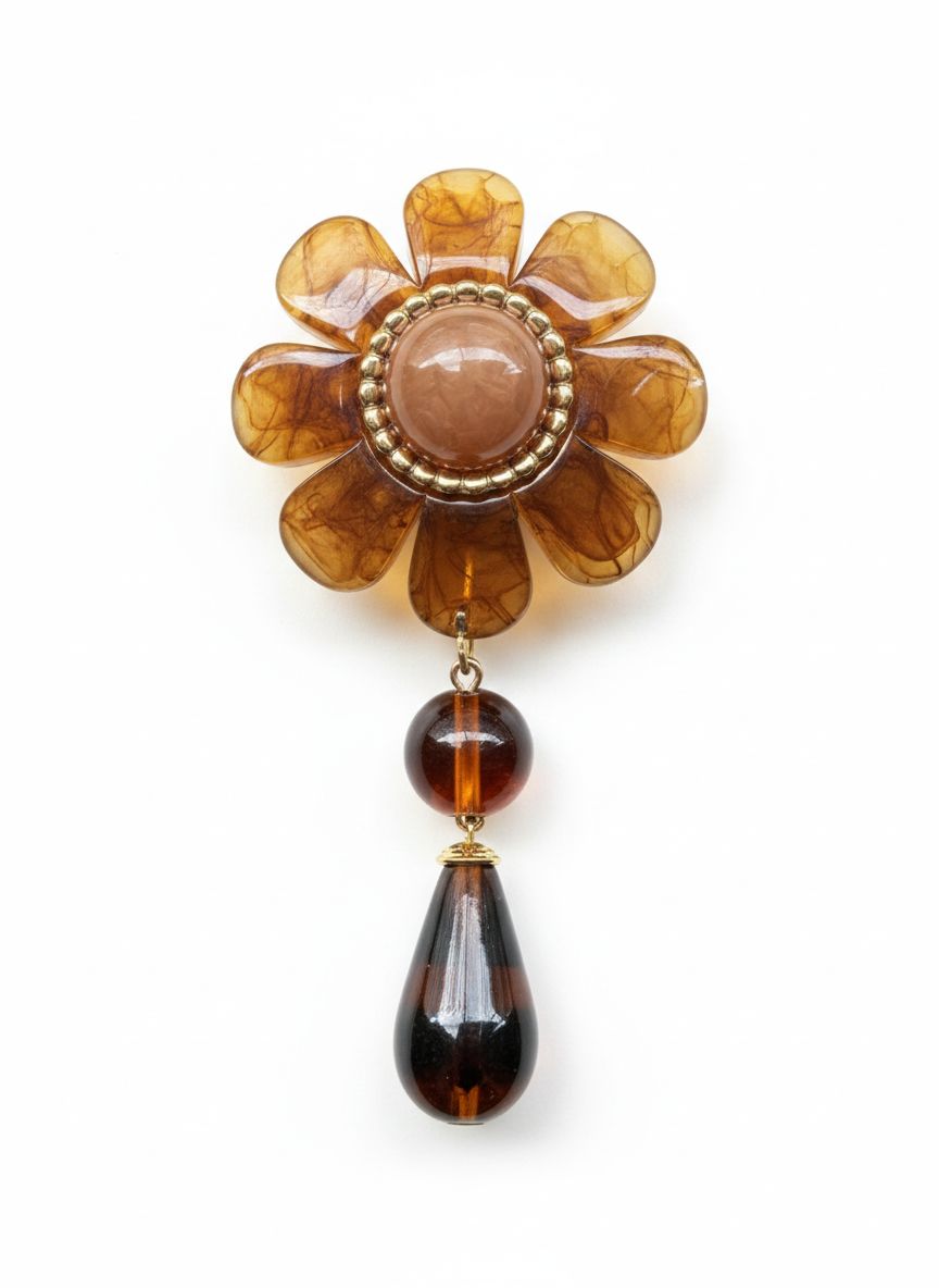 Pendientes flor de resina ámbar con lágrima colgante – Hechos en Francia