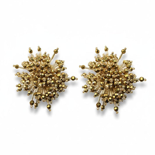 Pendientes cortos aspas de cristal facetado oro oscuro / negro