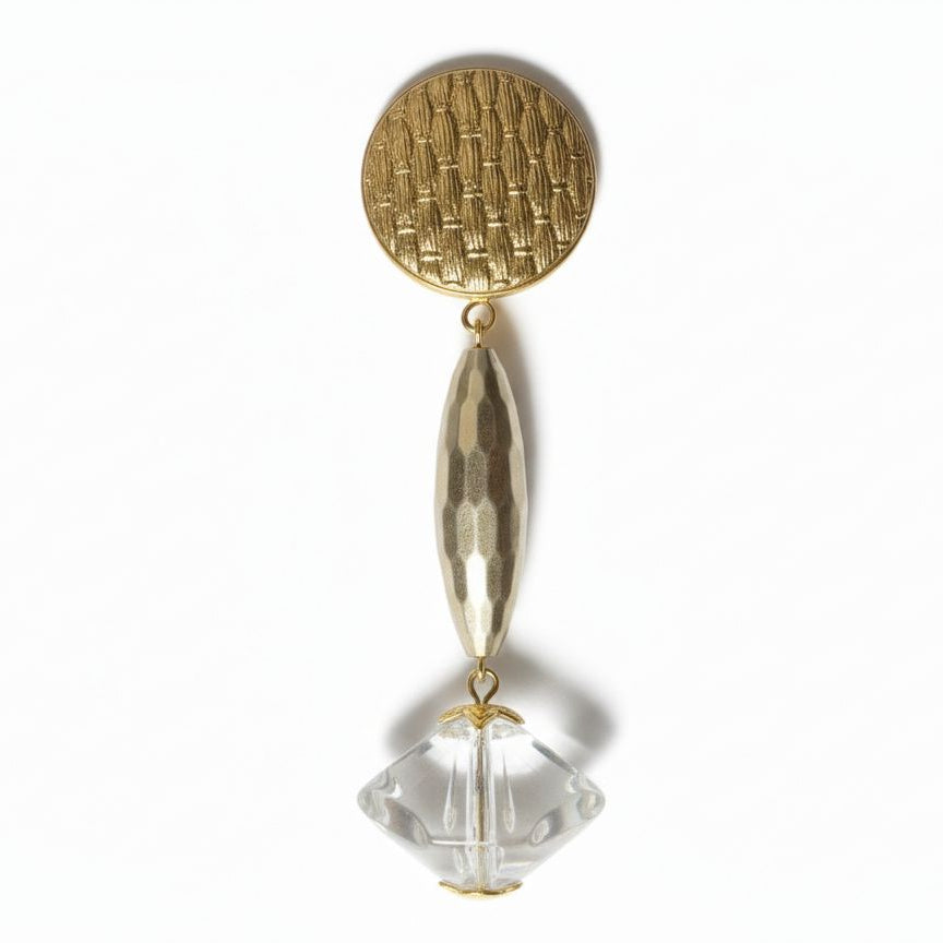 Pendientes largos dorados con resina transparente y clip | Diseño francés elegante