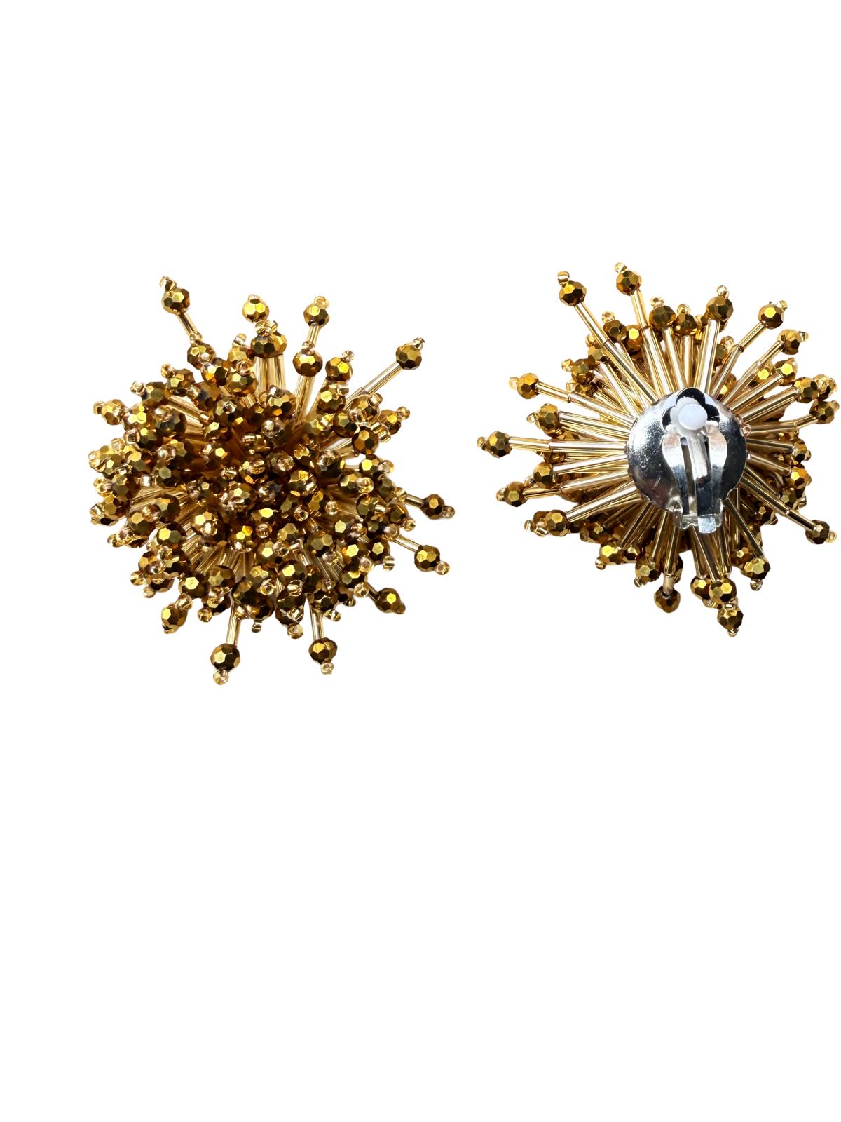 Pendientes cortos aspas de cristal facetado oro oscuro / negro
