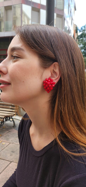 Pendientes clip racimo cristalitos color rojo