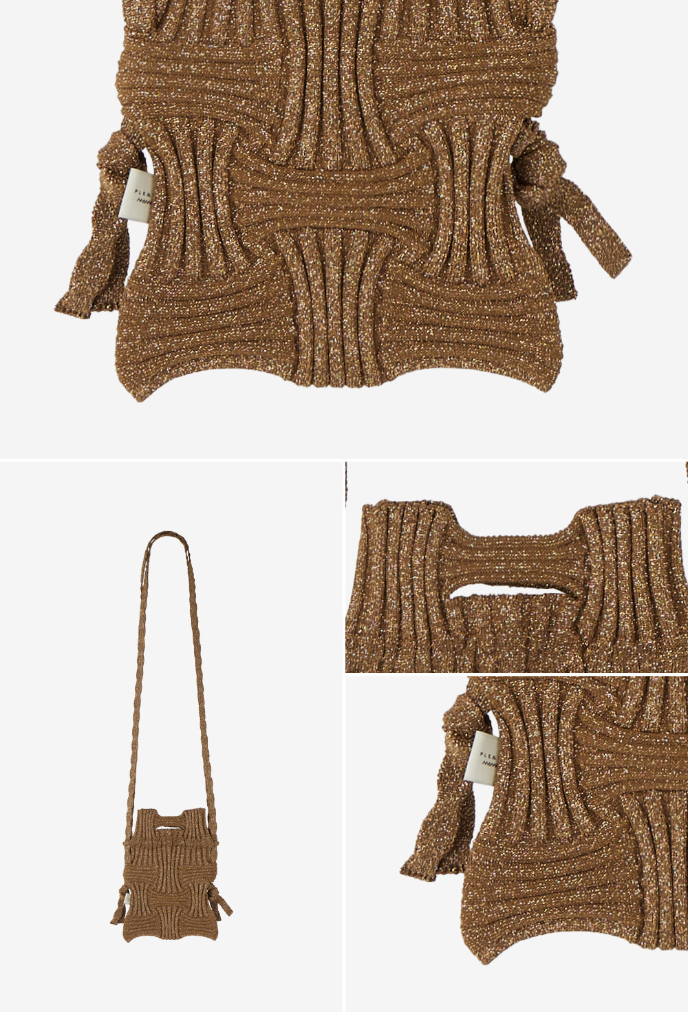 Bolso bandolera de punto lúrex color glitter camel