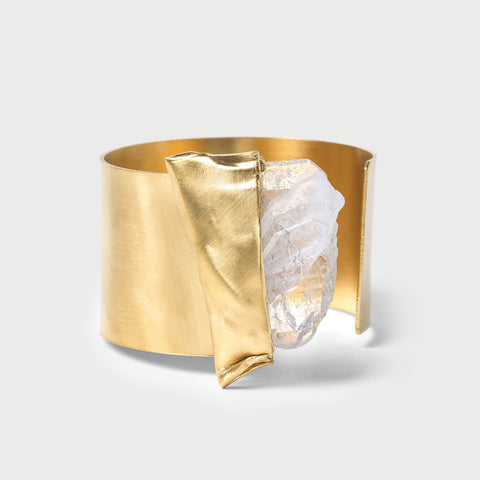 Pulsera bañada en oro con cuarzo cristal
