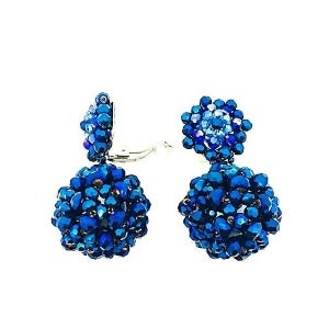 Pendientes bolitas de cristal facetado azul  eléctrico metalizado