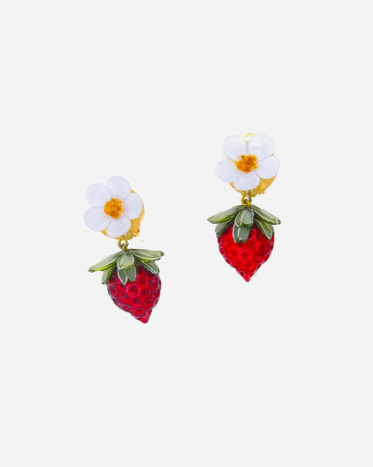 Pendientes de resina natural fresas en flor
