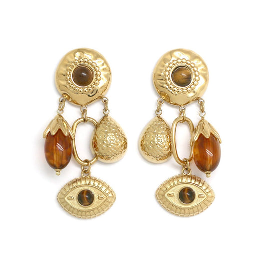 Pendientes dorados con piedra natural y resina | Diseño tendencia