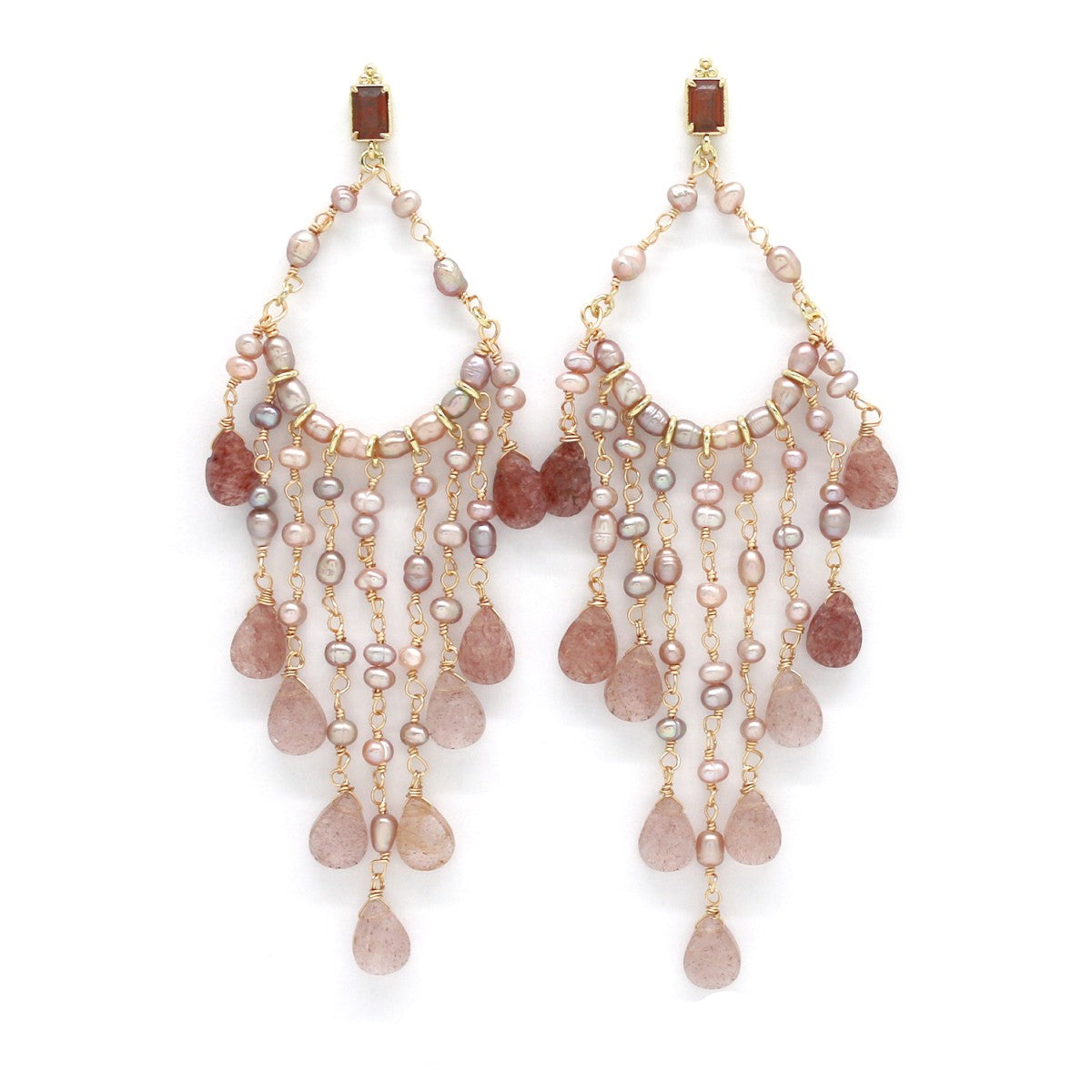 Pendientes chandelier de perlas y piedras naturales
