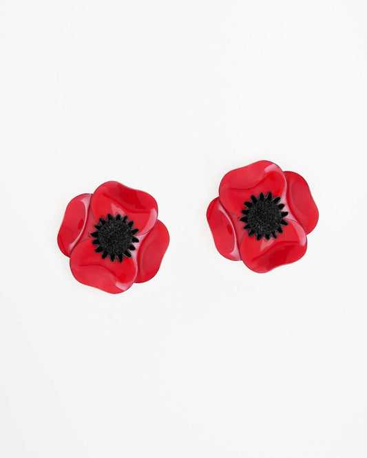 Pendiente corto anémona  roja en resina