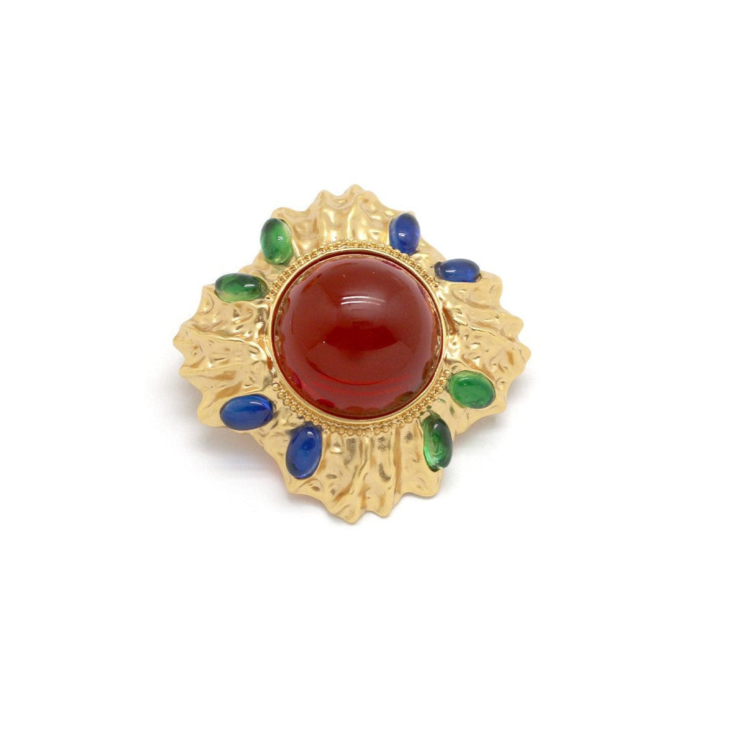 Broche de Latón Dorado con Resina Esculpida - Estilo Joyería Francesa