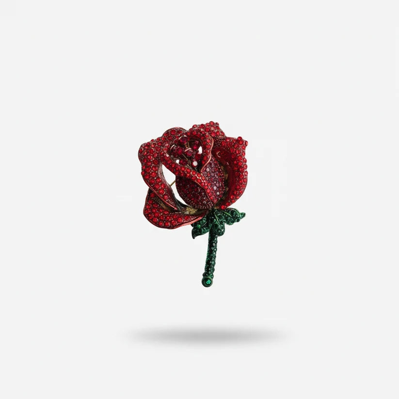 Broche de micropavé rosa roja