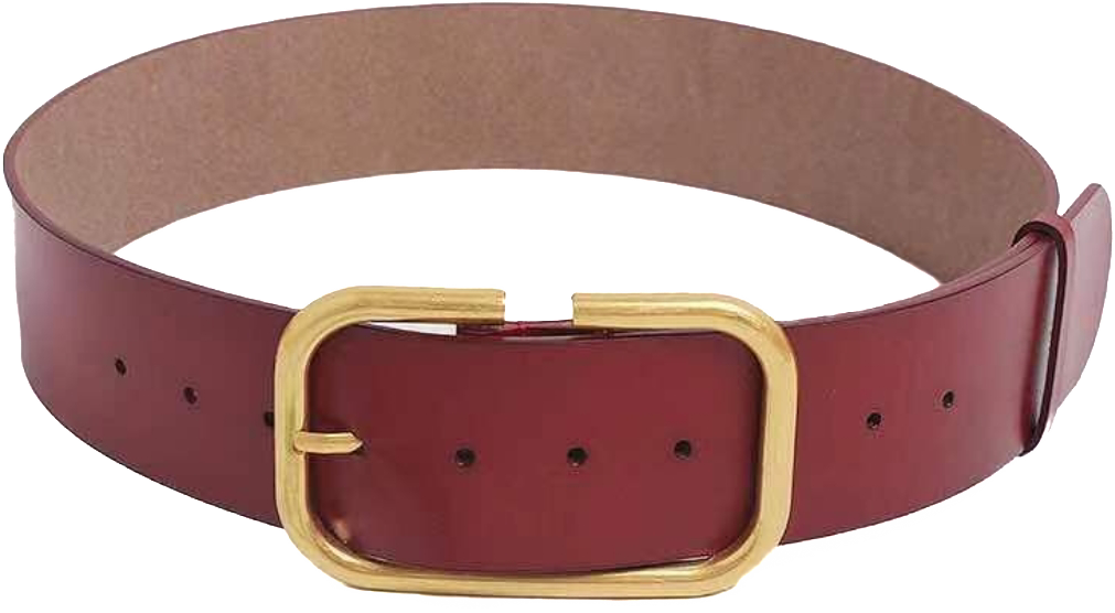 Cinturón  piel color guinda hebilla oro XL