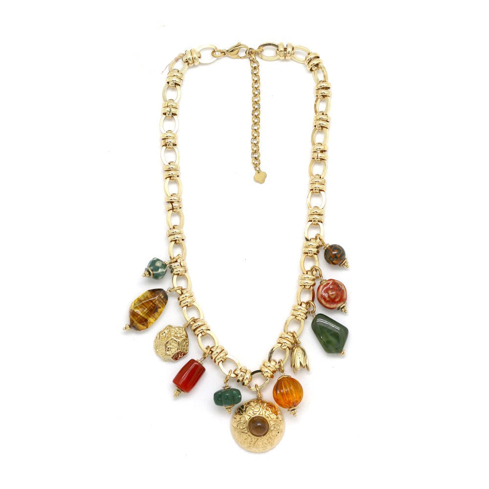 Collar grande de eslabones ovalados con borlas alternas de ojo de tigre