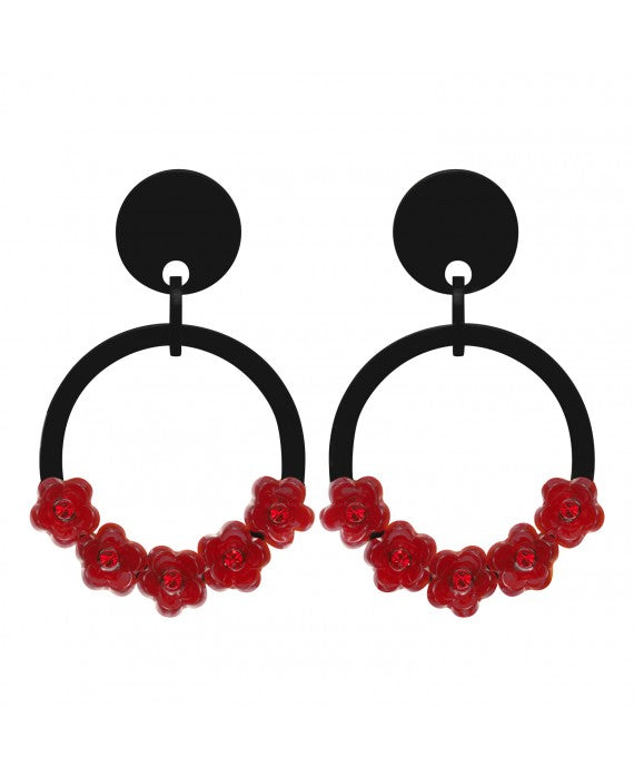 Pendientes de diseño francés con flores rojas en resina
