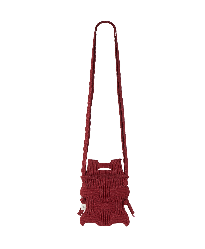 Bolso bandolera de punto lúrex color burgundy