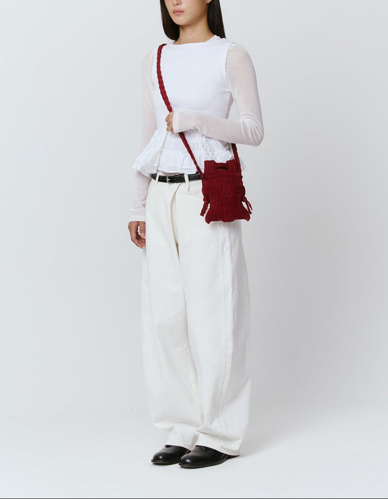 Bolso bandolera de punto lúrex color burgundy
