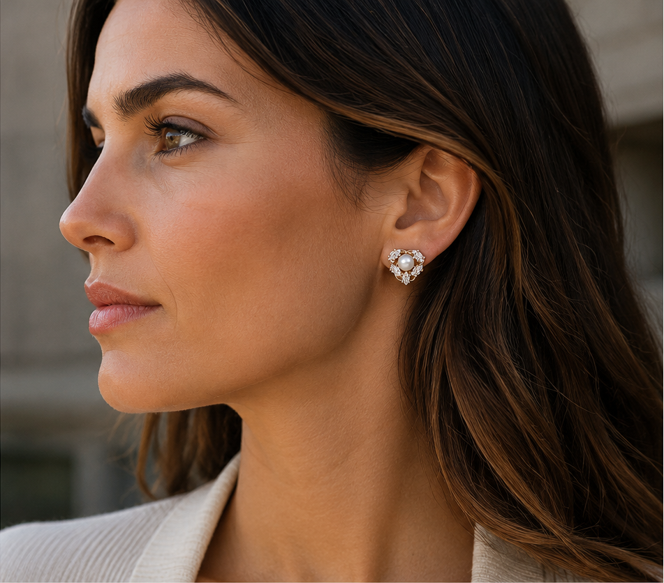 Pendientes A.H. perla y cristal. Diseño español para cada día