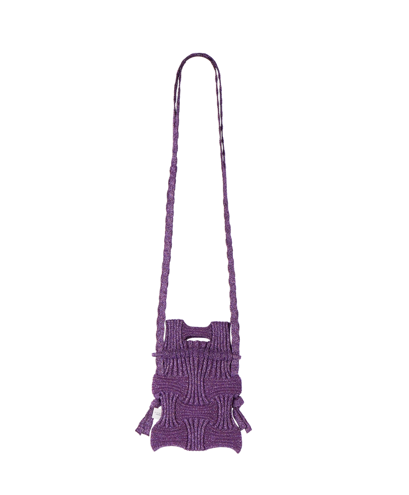 Bolso bandolera de punto lúrex color morado