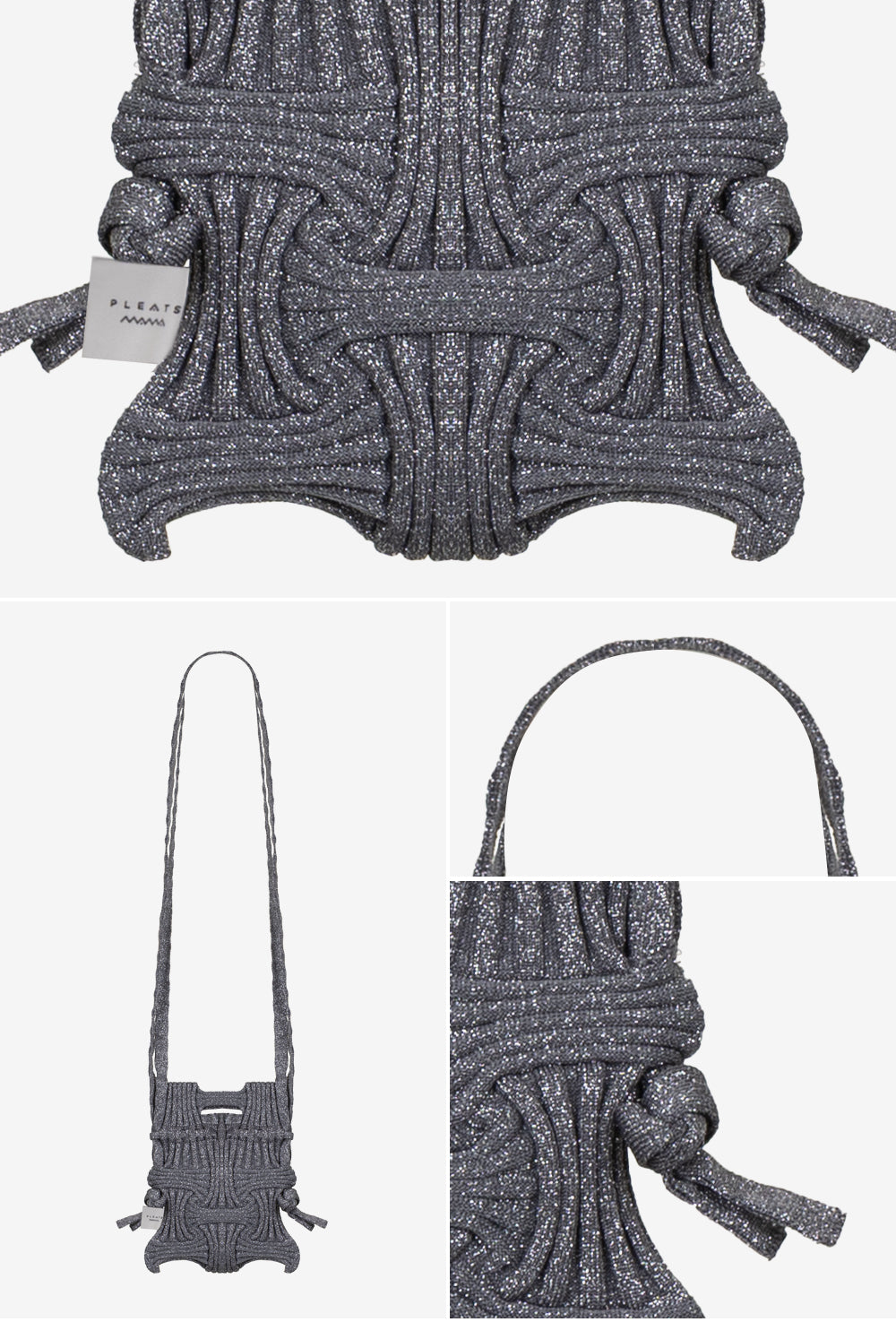 Bolso bandolera de punto lúrex color glitter plata oscura