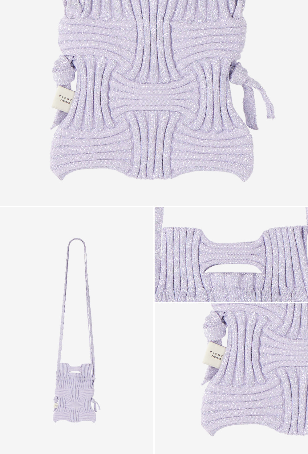Bolso bandolera de punto lúrex color glitter malva