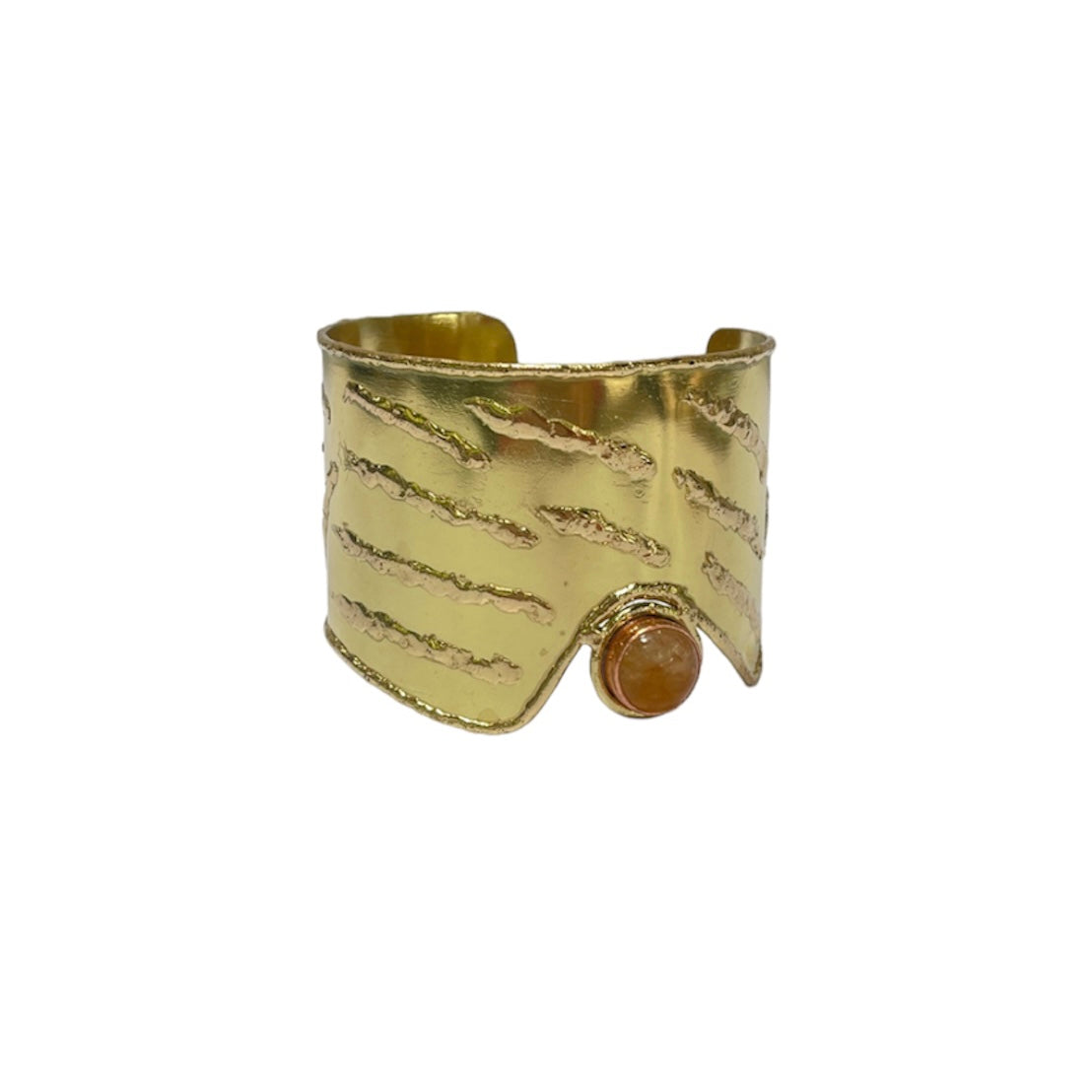 Brazalete dorado con detalles y piedra natural color miel