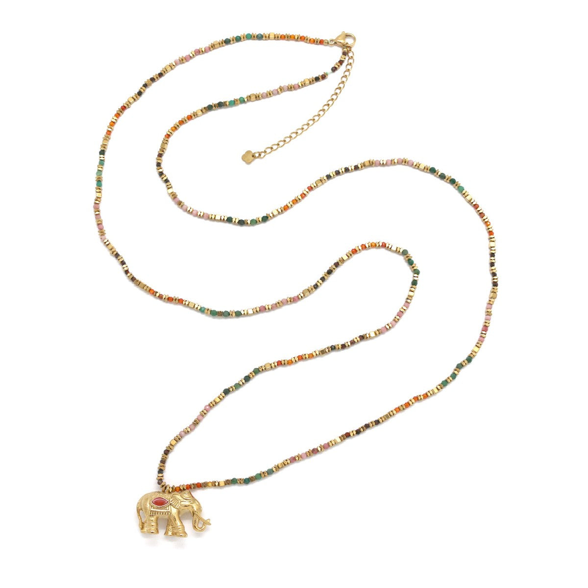 Collar largo con elefante dorado