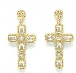Pendientes cruces doradas con cristal transparente