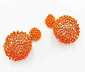 Pendientes globitos dos piezas cristal facetado naranja