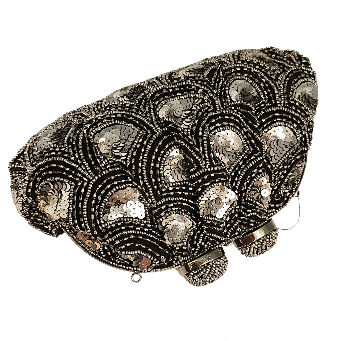 Clutch estilo vintage bordado en lentejuelas negro y plata